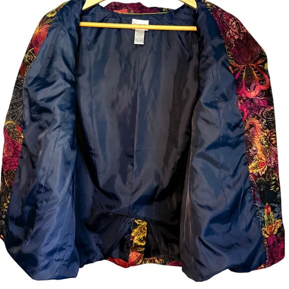 Chico’s Bohemian Paisley Velvet Jacket Women’s 2 Large Jeweled Floral Fall Coat - Picture 5 of 8